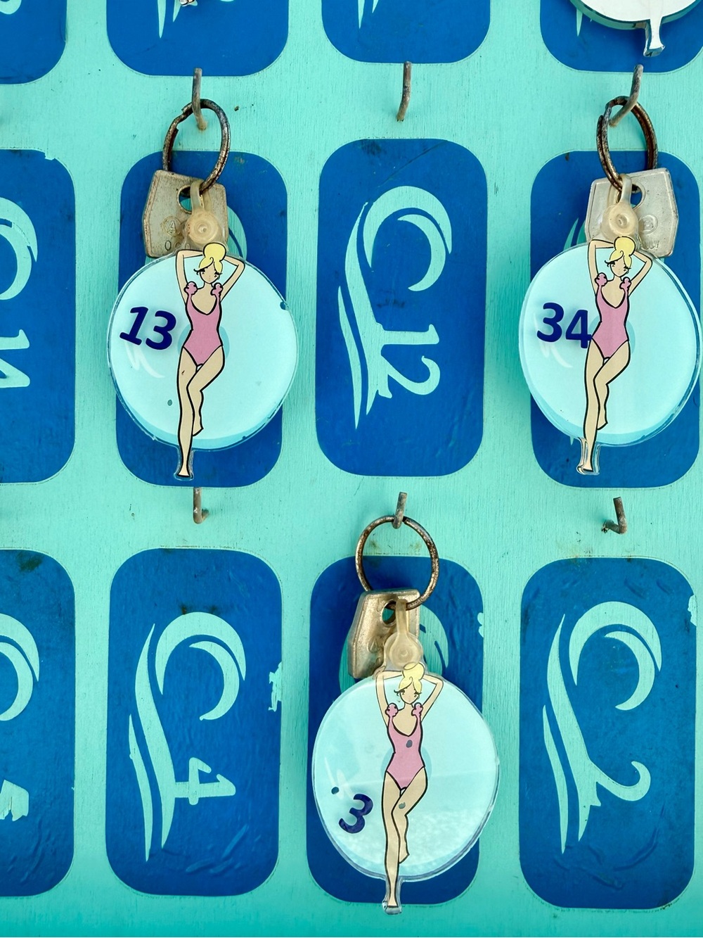 Vintage Pin-Up Swimsuit Key Fob Trio - Aqua & Pink